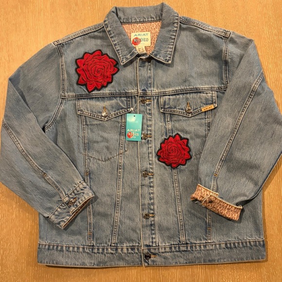 Ariat Jackets & Blazers - ARIAT Rodeo Quincy Trucker Denim Jacket Western Rose Applique Women's XLarge NEW